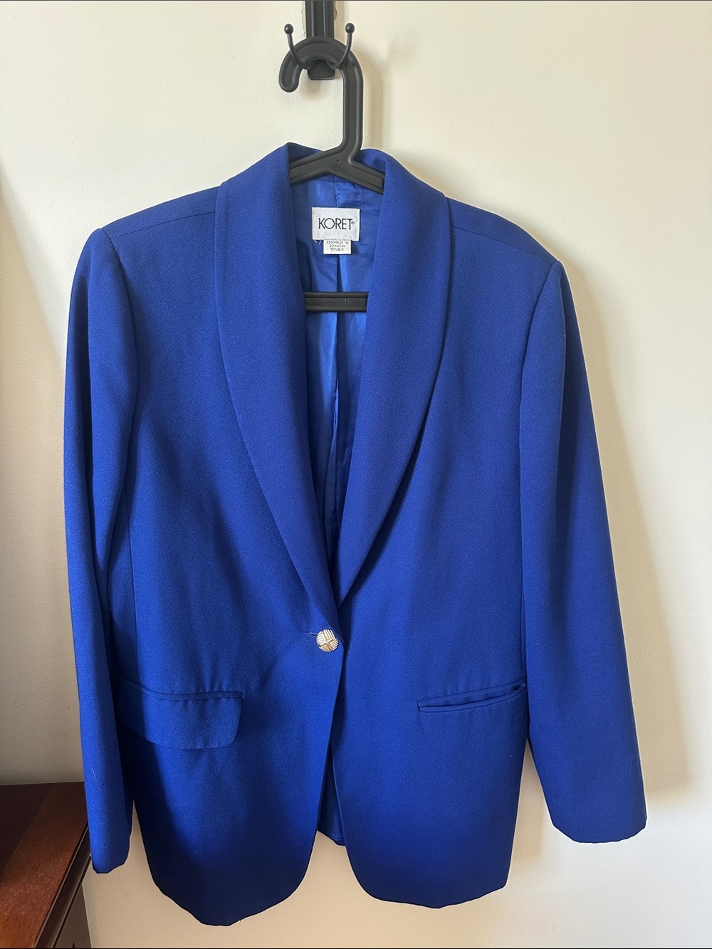 Koret Royal Blue Wool-Blend Oversized Single-Button Shawl Collar Blazer